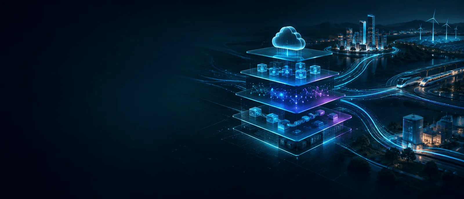 Futuristic cybernetic engineering grid illustrating cloud architecture and data pipelines